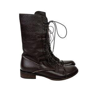 Charles David Lace Up Combat Boots Chocolate Brown  Italian Leather Mid Calf 7.5